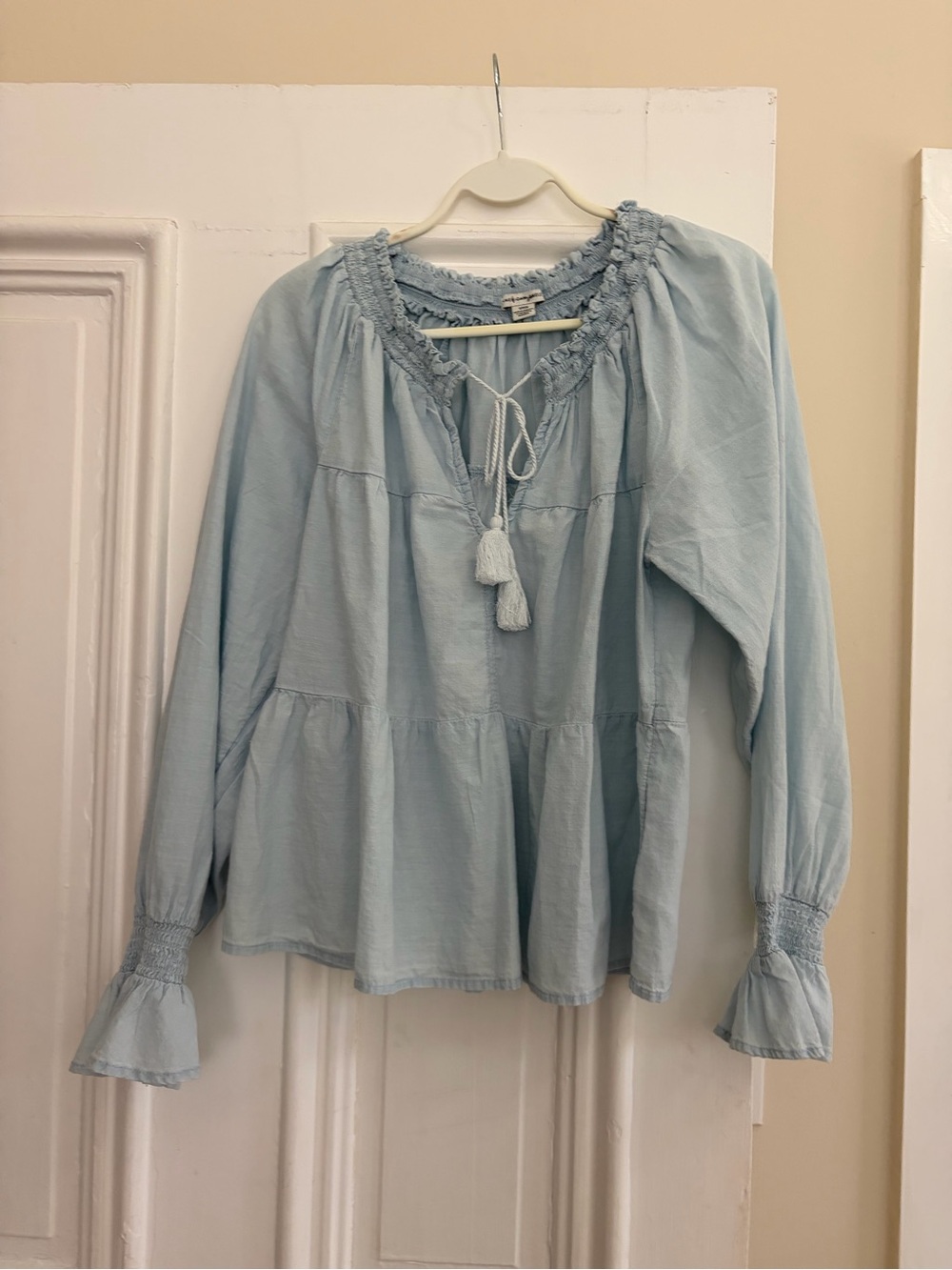 American Age Light Blue Boho Blouse with Tassels